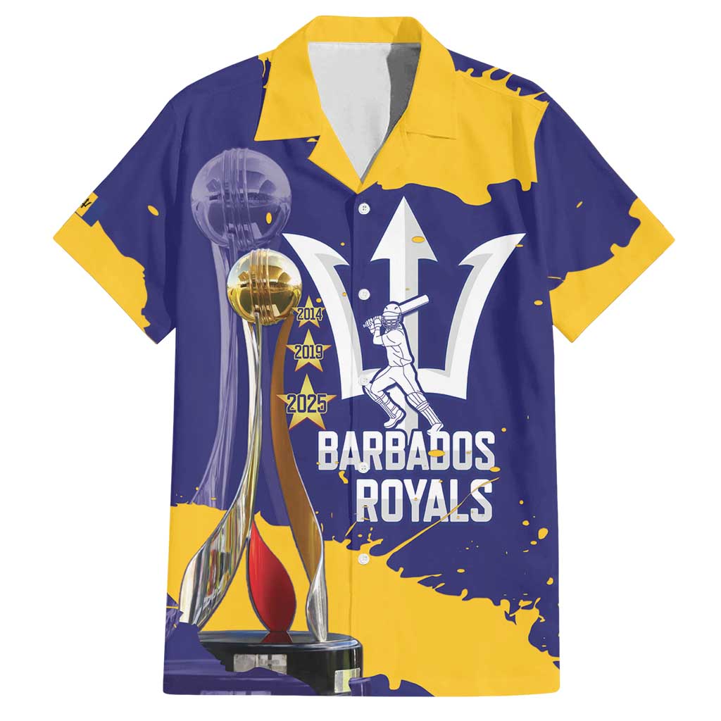 Barbados Royals Cricket Custom Family Matching Off Shoulder Maxi Dress and Hawaiian Shirt 3rd Champions Trophy Proud - Blue - Wonder Print Shop