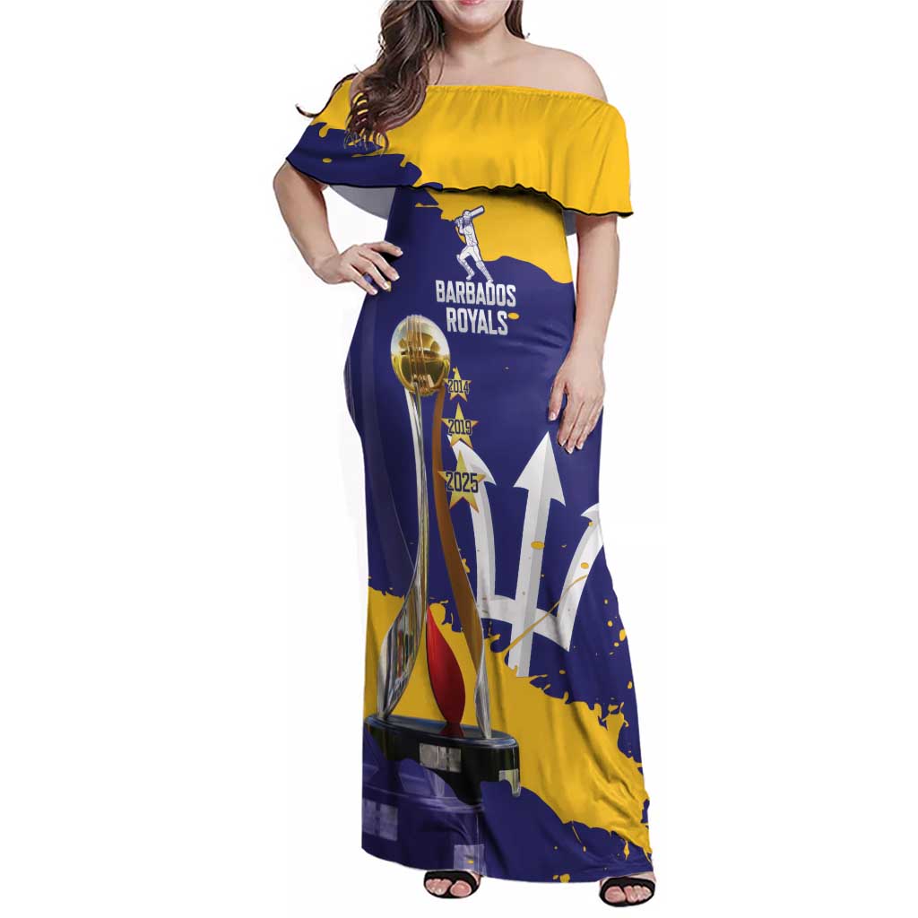Barbados Royals Cricket Custom Family Matching Off Shoulder Maxi Dress and Hawaiian Shirt 3rd Champions Trophy Proud - Blue - Wonder Print Shop