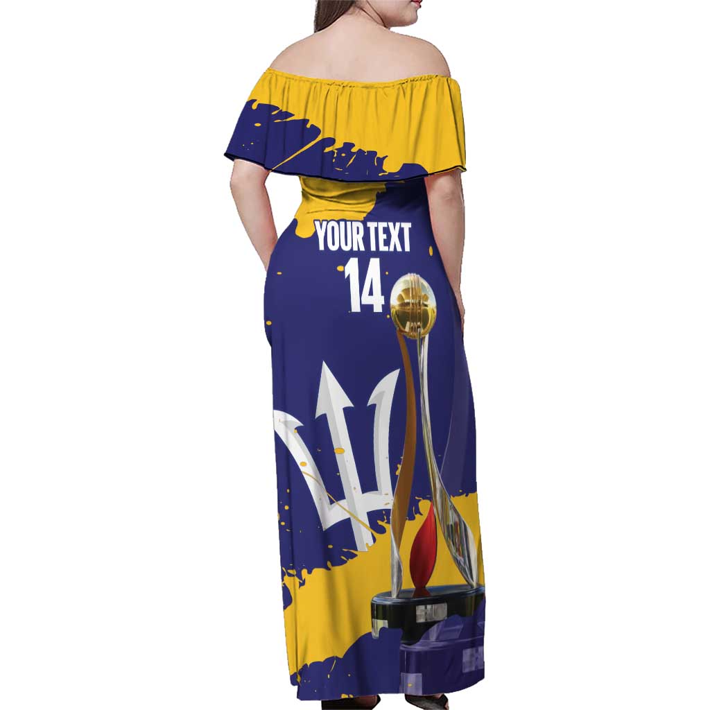 Barbados Royals Cricket Custom Family Matching Off Shoulder Maxi Dress and Hawaiian Shirt 3rd Champions Trophy Proud - Blue - Wonder Print Shop