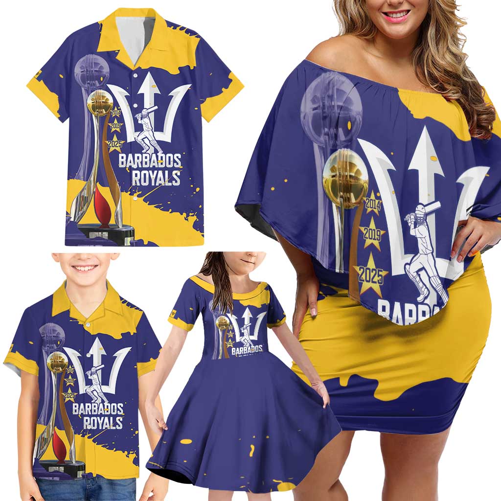 Barbados Royals Cricket Custom Family Matching Off Shoulder Short Dress and Hawaiian Shirt 3rd Champions Trophy Proud - Blue - Wonder Print Shop