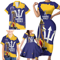 Barbados Royals Cricket Custom Family Matching Short Sleeve Bodycon Dress and Hawaiian Shirt 3rd Champions Trophy Proud - Blue - Wonder Print Shop