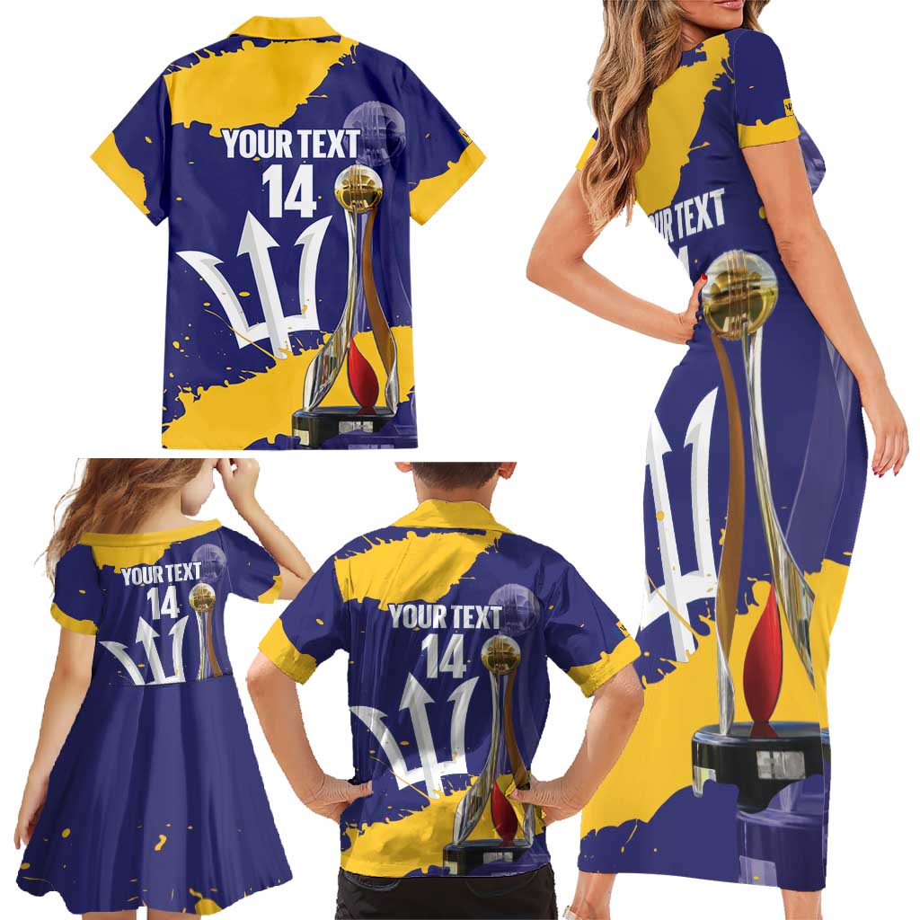 Barbados Royals Cricket Custom Family Matching Short Sleeve Bodycon Dress and Hawaiian Shirt 3rd Champions Trophy Proud - Blue - Wonder Print Shop