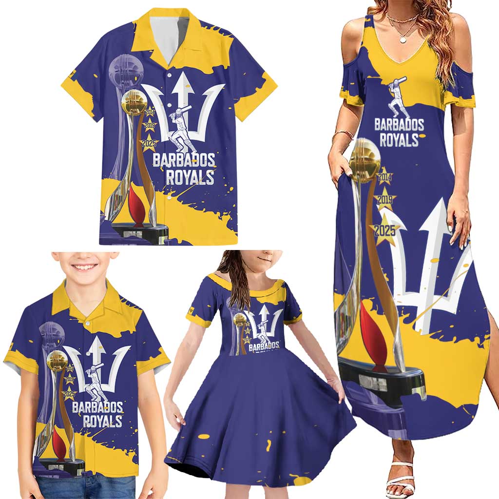 Barbados Royals Cricket Custom Family Matching Summer Maxi Dress and Hawaiian Shirt 3rd Champions Trophy Proud - Blue - Wonder Print Shop