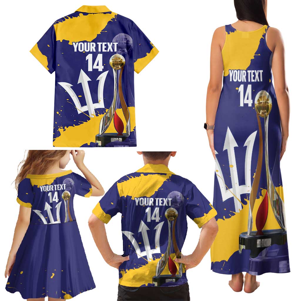 Barbados Royals Cricket Custom Family Matching Tank Maxi Dress and Hawaiian Shirt 3rd Champions Trophy Proud - Blue - Wonder Print Shop