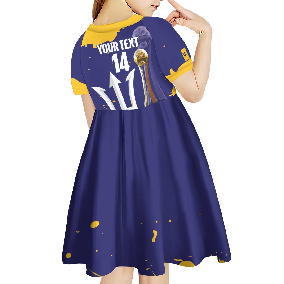 Barbados Royals Cricket Custom Kid Short Sleeve Dress 3rd Champions Trophy Proud - Blue - Wonder Print Shop