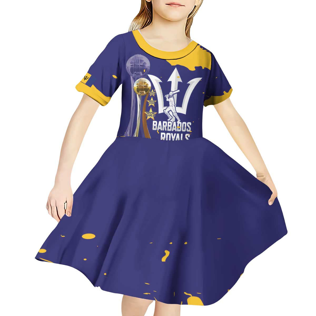 Barbados Royals Cricket Custom Kid Short Sleeve Dress 3rd Champions Trophy Proud - Blue - Wonder Print Shop