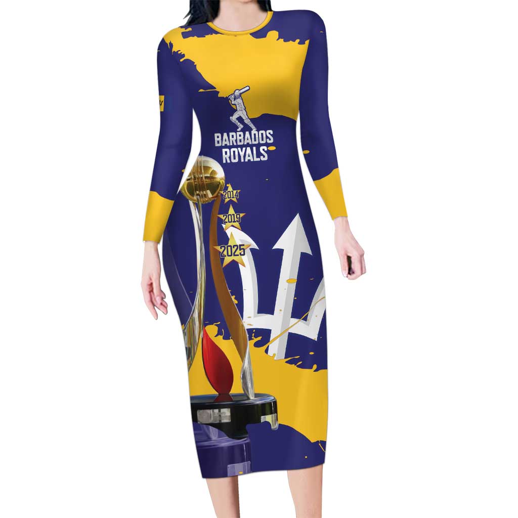 Barbados Royals Cricket Custom Long Sleeve Bodycon Dress 3rd Champions Trophy Proud - Blue - Wonder Print Shop