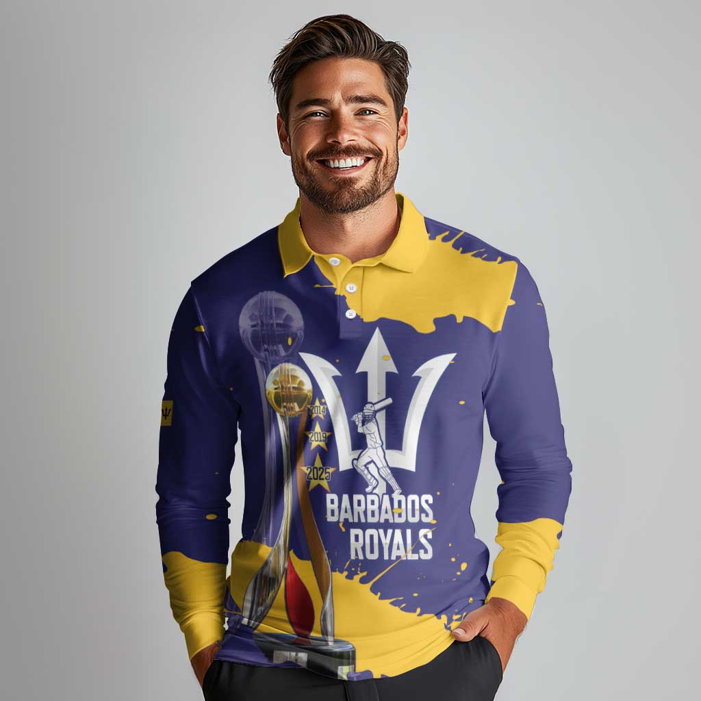 Barbados Royals Cricket Custom Long Sleeve Polo Shirt 3rd Champions Trophy Proud - Blue - Wonder Print Shop