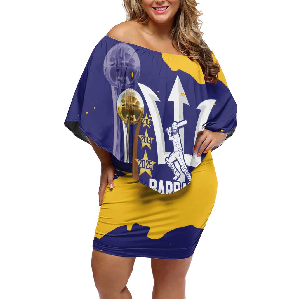 Barbados Royals Cricket Custom Off Shoulder Short Dress 3rd Champions Trophy Proud - Blue - Wonder Print Shop