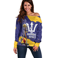 Barbados Royals Cricket Custom Off Shoulder Sweater 3rd Champions Trophy Proud - Blue - Wonder Print Shop