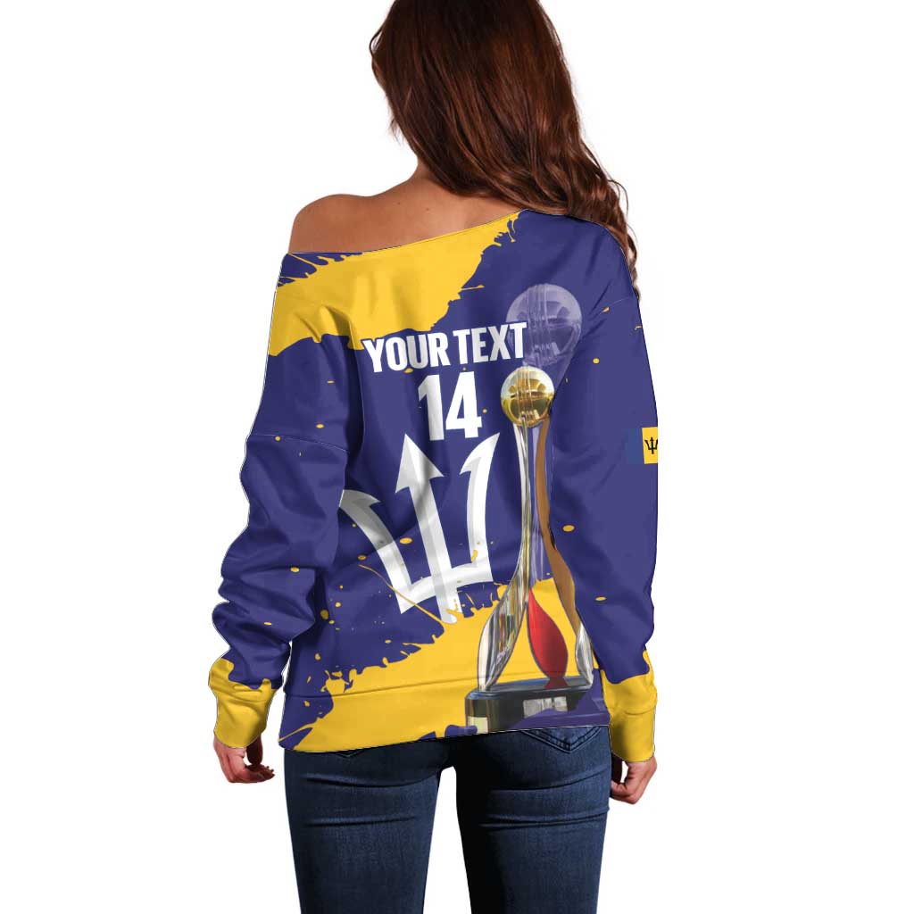 Barbados Royals Cricket Custom Off Shoulder Sweater 3rd Champions Trophy Proud - Blue - Wonder Print Shop