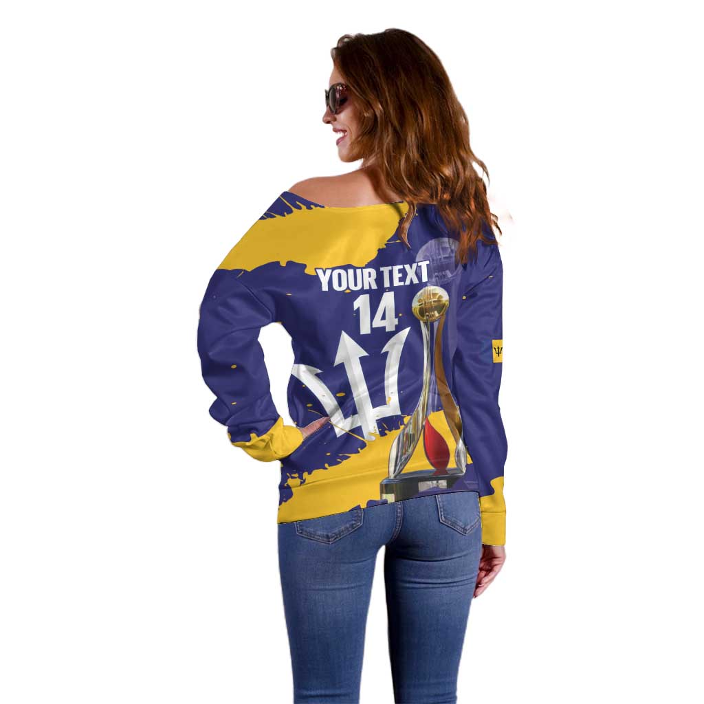 Barbados Royals Cricket Custom Off Shoulder Sweater 3rd Champions Trophy Proud - Blue - Wonder Print Shop