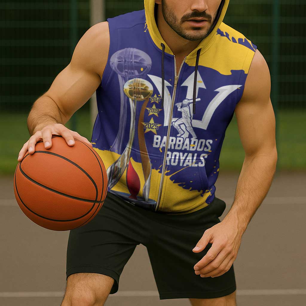 Barbados Royals Cricket Custom Sleeveless Zip Hoodie 3rd Champions Trophy Proud - Blue - Wonder Print Shop