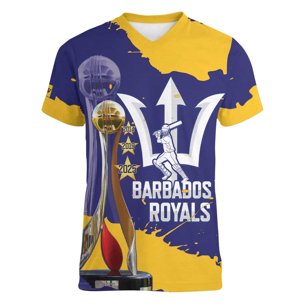 Barbados Royals Cricket Custom Women V-Neck T-Shirt 3rd Champions Trophy Proud - Blue - Wonder Print Shop