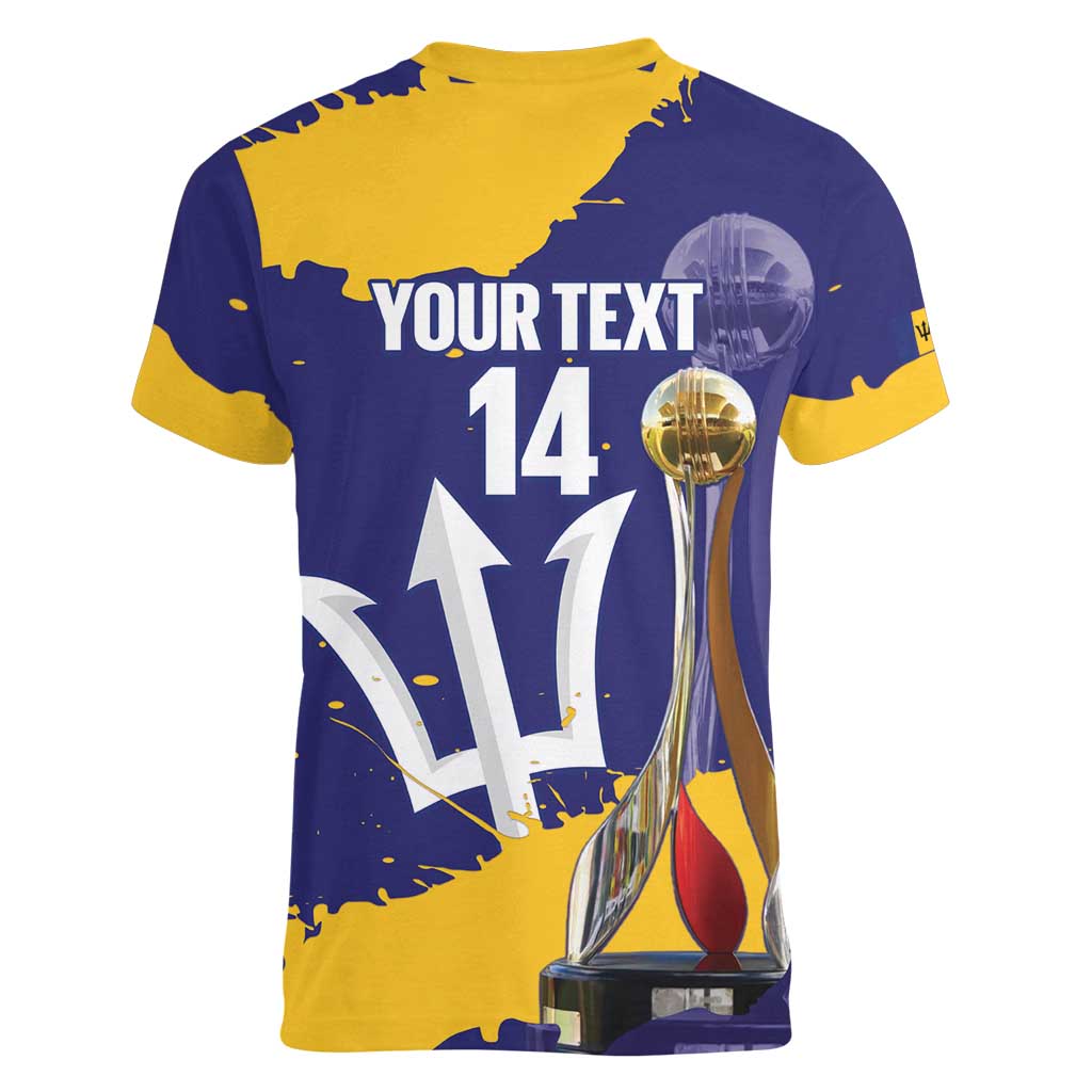 Barbados Royals Cricket Custom Women V-Neck T-Shirt 3rd Champions Trophy Proud - Blue - Wonder Print Shop
