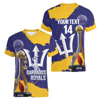 Barbados Royals Cricket Custom Women V-Neck T-Shirt 3rd Champions Trophy Proud - Blue - Wonder Print Shop