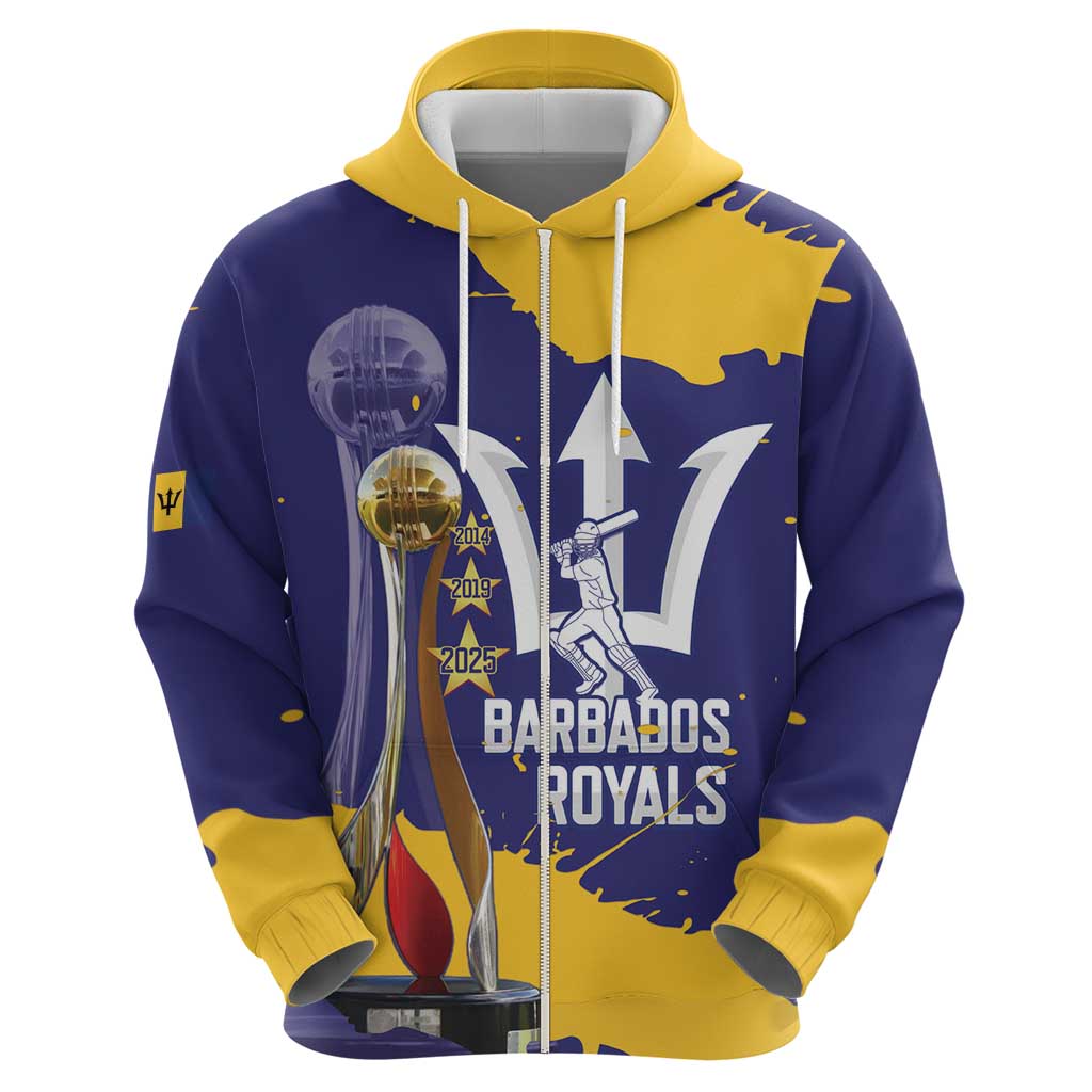 Barbados Royals Cricket Custom Zip Hoodie 3rd Champions Trophy Proud - Blue - Wonder Print Shop