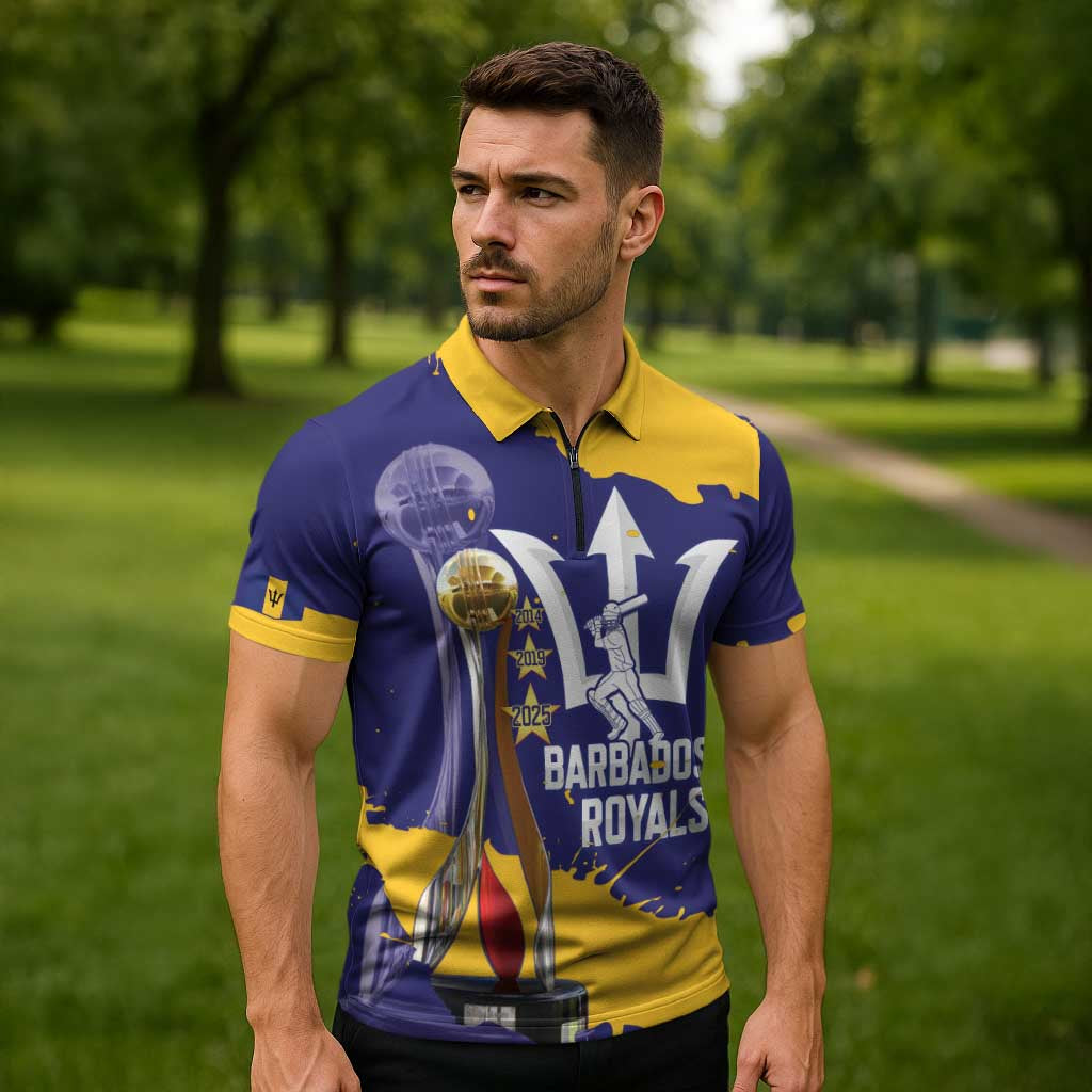Barbados Royals Cricket Custom Zipper Polo Shirt 3rd Champions Trophy Proud - Blue - Wonder Print Shop