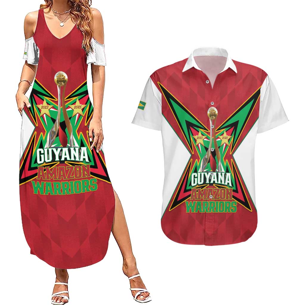 Amazon Warriors Guyana Cricket Custom Couples Matching Summer Maxi Dress and Hawaiian Shirt 2025 2nd Champions Proud - Wonder Print Shop