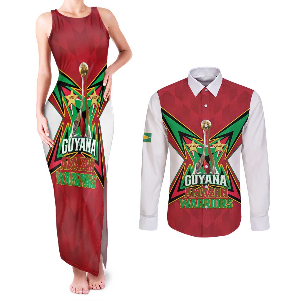 Amazon Warriors Guyana Cricket Custom Couples Matching Tank Maxi Dress and Long Sleeve Button Shirt 2025 2nd Champions Proud - Wonder Print Shop
