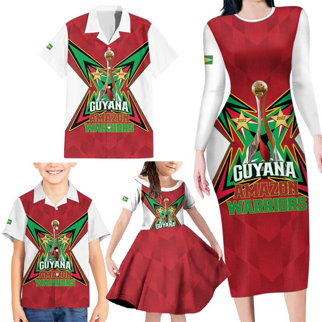 Amazon Warriors Guyana Cricket Custom Family Matching Long Sleeve Bodycon Dress and Hawaiian Shirt 2025 2nd Champions Proud - Wonder Print Shop