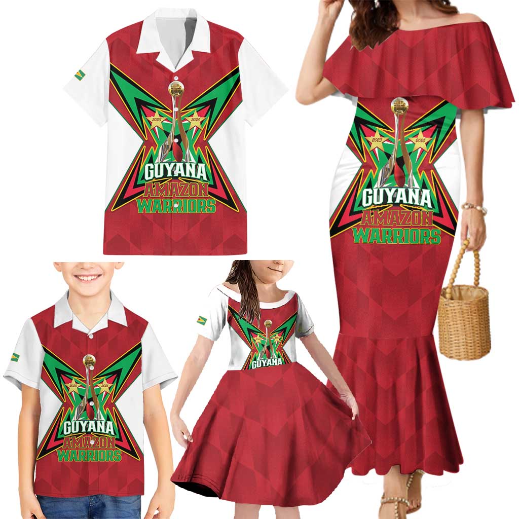 Amazon Warriors Guyana Cricket Custom Family Matching Mermaid Dress and Hawaiian Shirt 2025 2nd Champions Proud - Wonder Print Shop