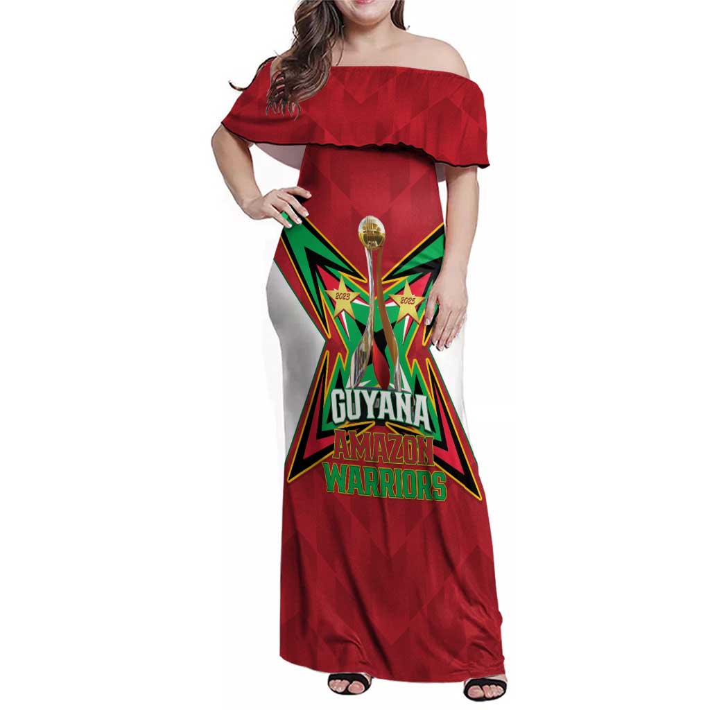 Amazon Warriors Guyana Cricket Custom Family Matching Off Shoulder Maxi Dress and Hawaiian Shirt 2025 2nd Champions Proud - Wonder Print Shop