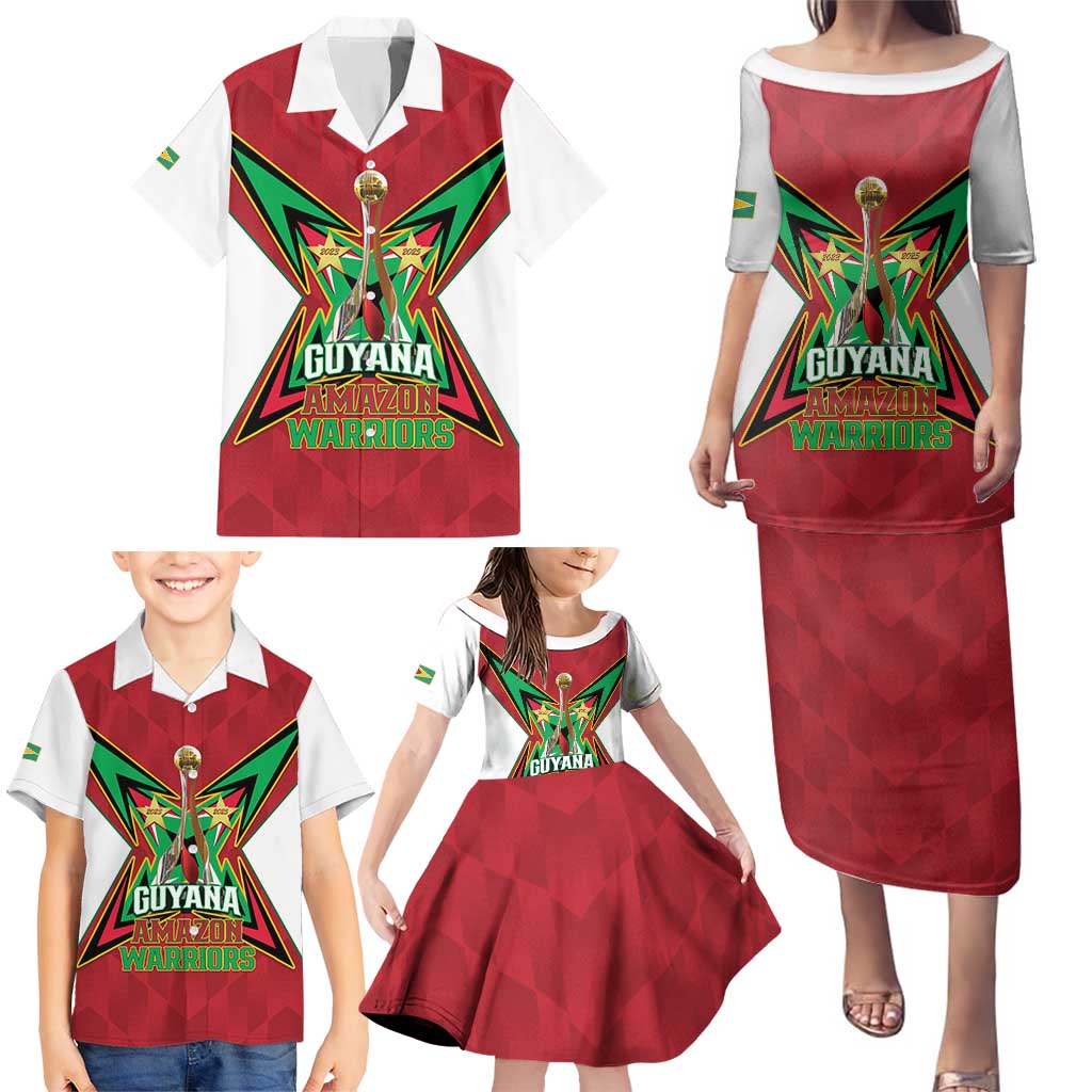 Amazon Warriors Guyana Cricket Custom Family Matching Puletasi and Hawaiian Shirt 2025 2nd Champions Proud - Wonder Print Shop
