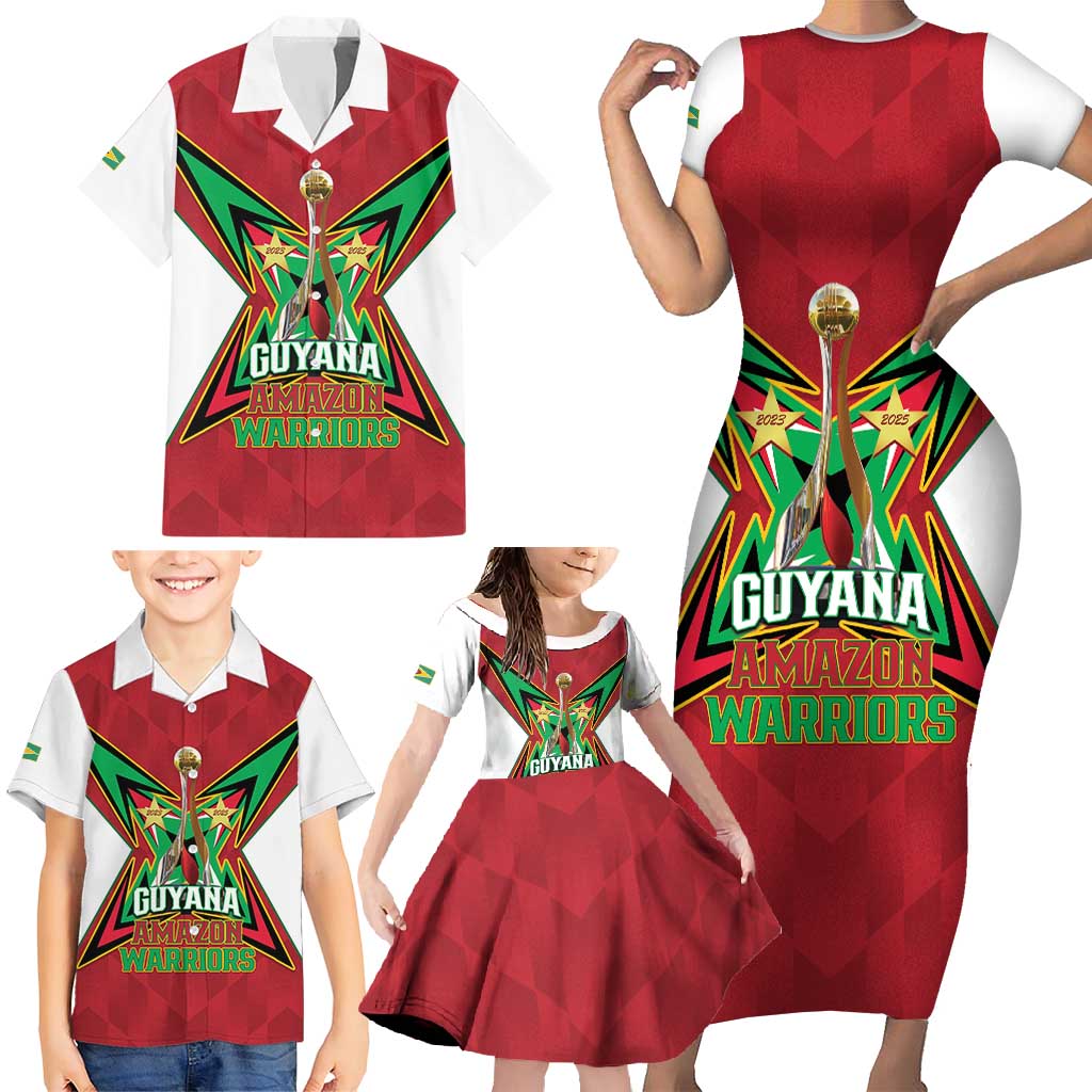 Amazon Warriors Guyana Cricket Custom Family Matching Short Sleeve Bodycon Dress and Hawaiian Shirt 2025 2nd Champions Proud - Wonder Print Shop