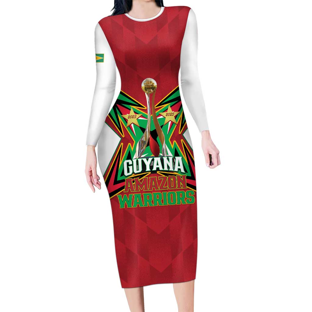Amazon Warriors Guyana Cricket Custom Long Sleeve Bodycon Dress 2025 2nd Champions Proud - Wonder Print Shop