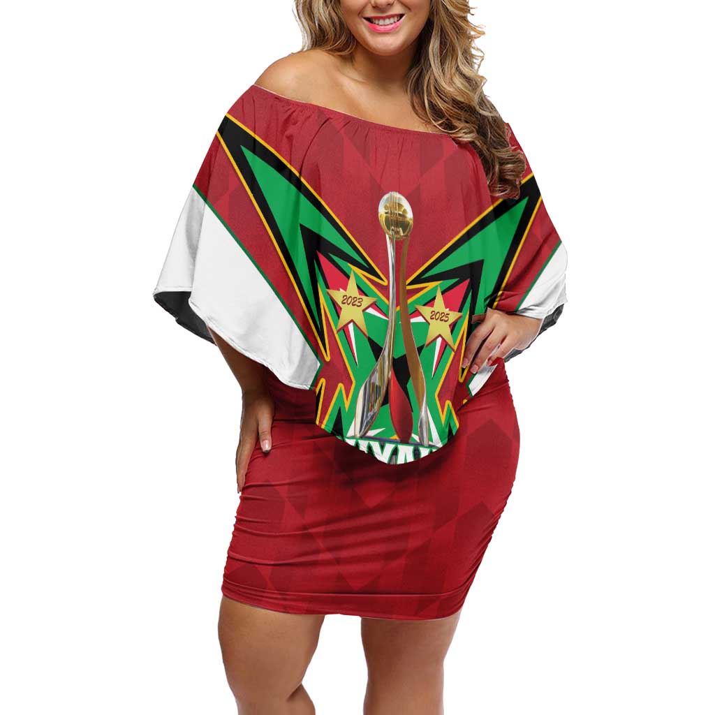 Amazon Warriors Guyana Cricket Custom Off Shoulder Short Dress 2025 2nd Champions Proud - Wonder Print Shop