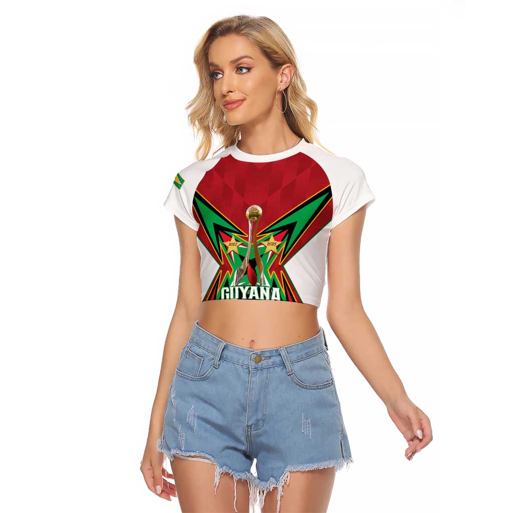 Amazon Warriors Guyana Cricket Custom Raglan Cropped T Shirt 2025 2nd Champions Proud - Wonder Print Shop