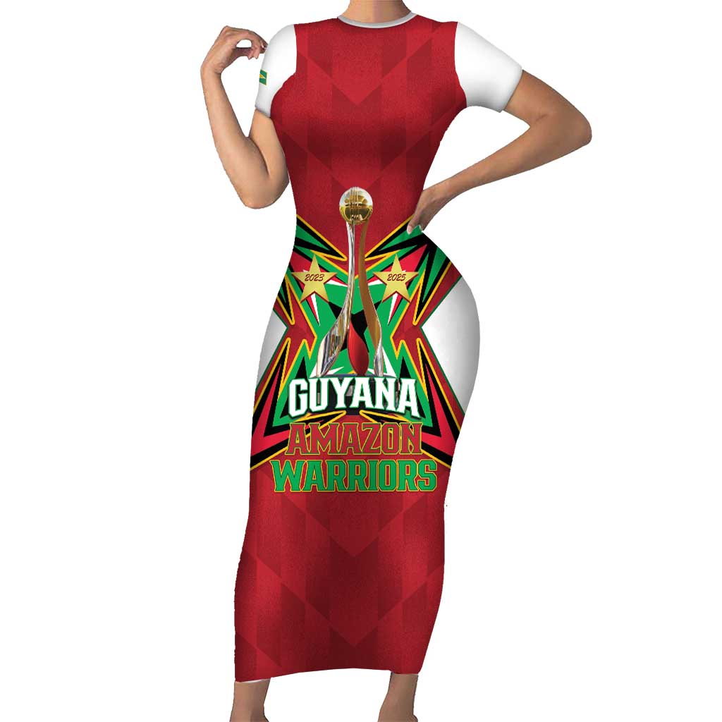 Amazon Warriors Guyana Cricket Custom Short Sleeve Bodycon Dress 2025 2nd Champions Proud - Wonder Print Shop