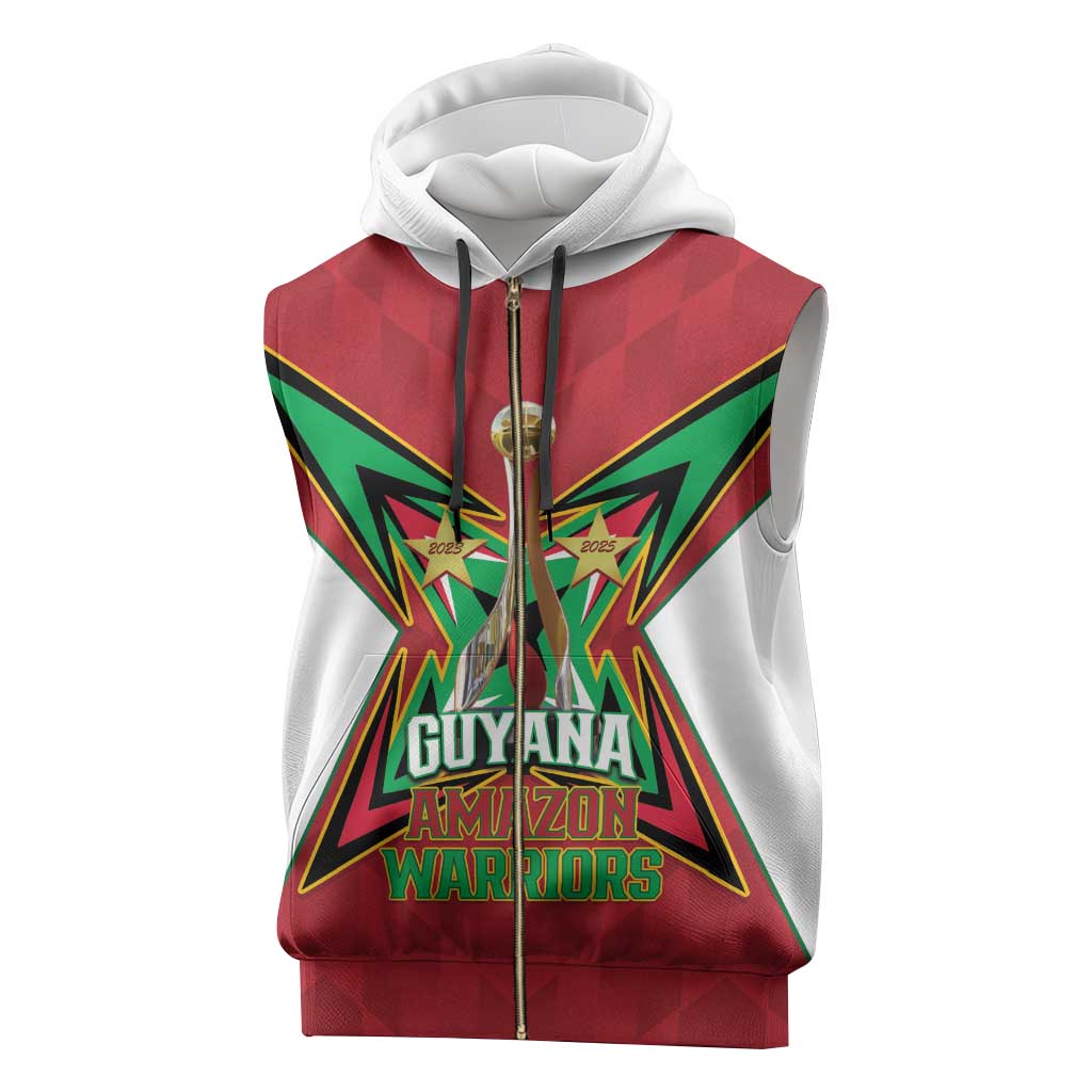 Amazon Warriors Guyana Cricket Custom Sleeveless Zip Hoodie 2025 2nd Champions Proud - Wonder Print Shop
