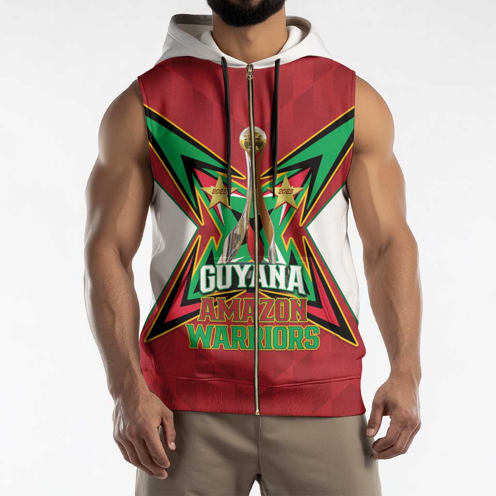 Amazon Warriors Guyana Cricket Custom Sleeveless Zip Hoodie 2025 2nd Champions Proud - Wonder Print Shop