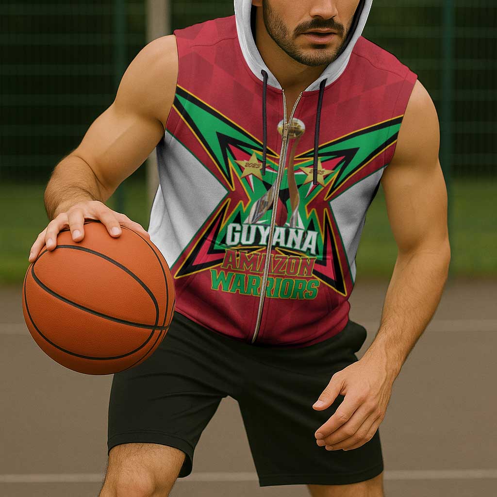 Amazon Warriors Guyana Cricket Custom Sleeveless Zip Hoodie 2025 2nd Champions Proud - Wonder Print Shop