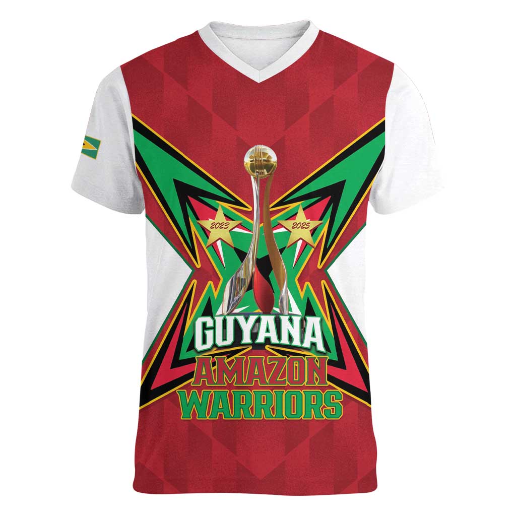 Amazon Warriors Guyana Cricket Custom Women V-Neck T-Shirt 2025 2nd Champions Proud - Wonder Print Shop