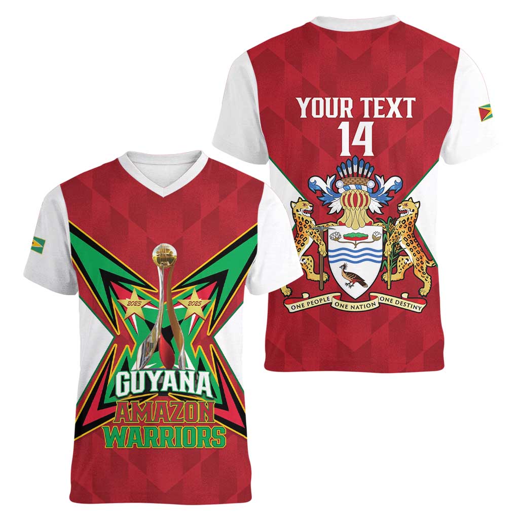 Amazon Warriors Guyana Cricket Custom Women V-Neck T-Shirt 2025 2nd Champions Proud - Wonder Print Shop