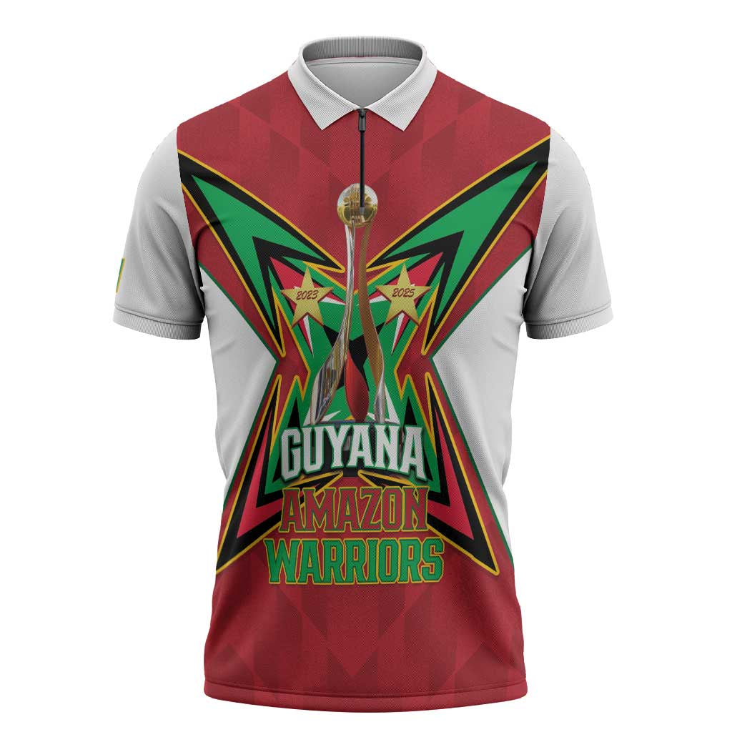 Amazon Warriors Guyana Cricket Custom Zipper Polo Shirt 2025 2nd Champions Proud - Wonder Print Shop