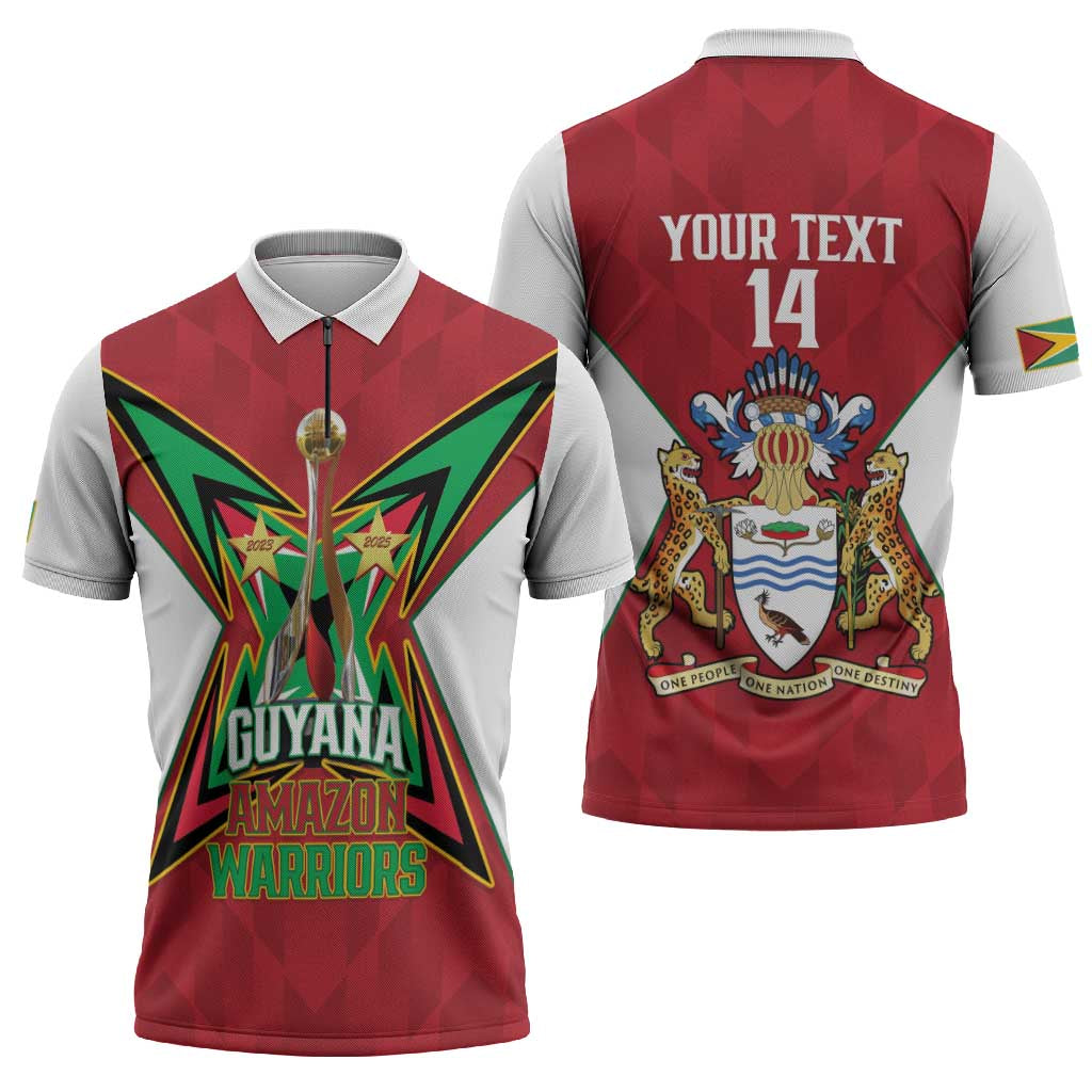 Amazon Warriors Guyana Cricket Custom Zipper Polo Shirt 2025 2nd Champions Proud - Wonder Print Shop