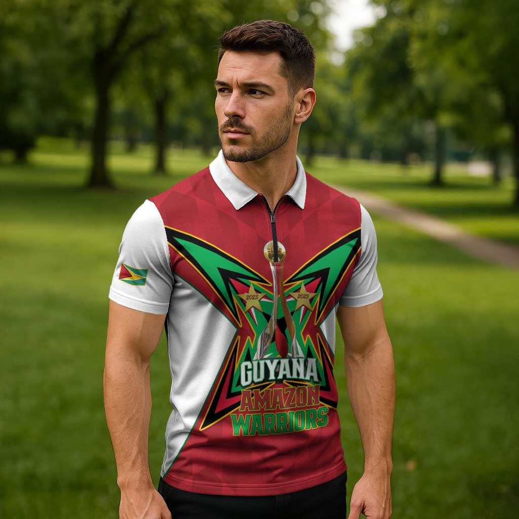 Amazon Warriors Guyana Cricket Custom Zipper Polo Shirt 2025 2nd Champions Proud - Wonder Print Shop