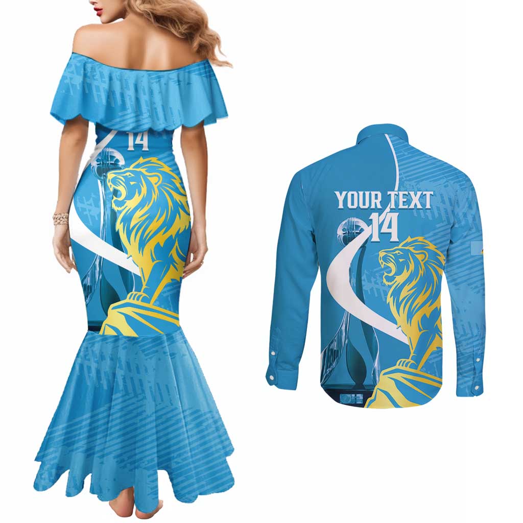 Saint Lucia Kings Cricket Custom Couples Matching Mermaid Dress and Long Sleeve Button Shirt 2025 2nd Champions Back To Back - Wonder Print Shop