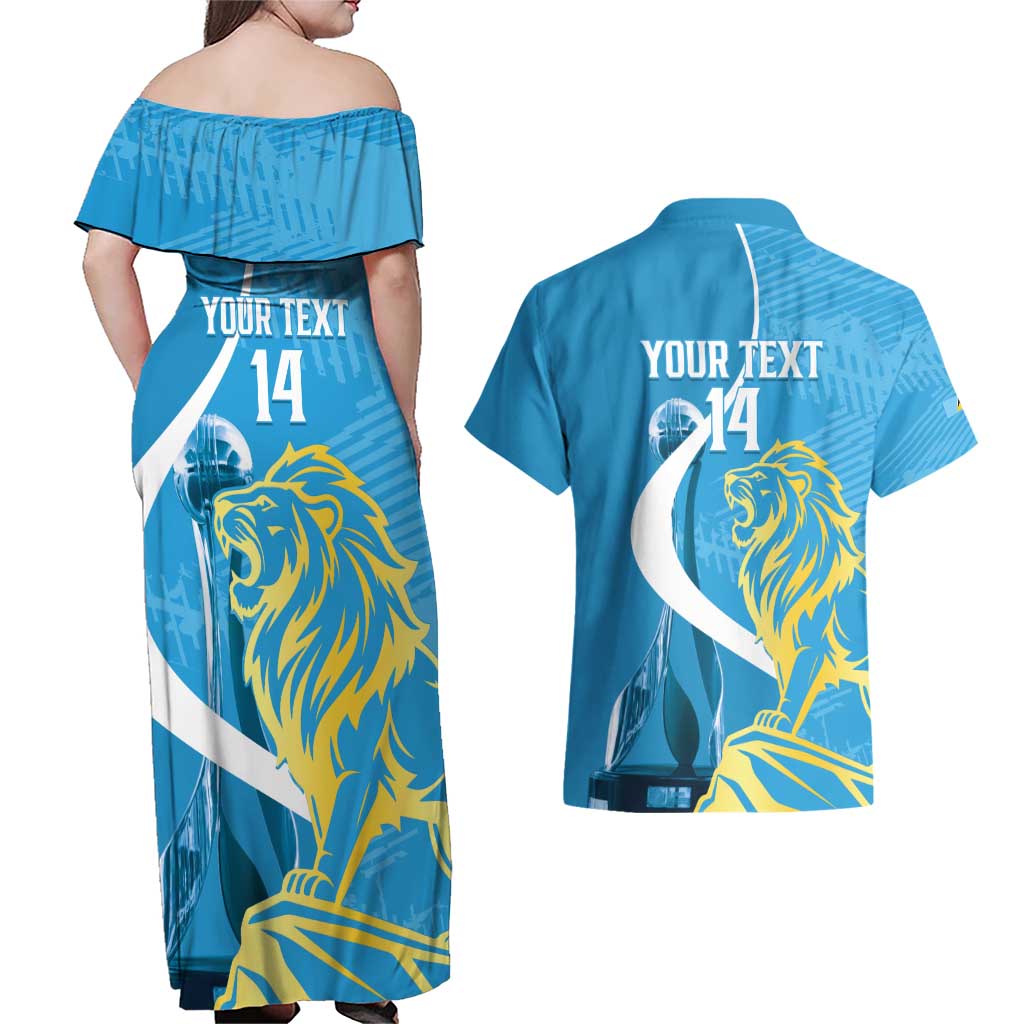 Saint Lucia Kings Cricket Custom Couples Matching Off Shoulder Maxi Dress and Hawaiian Shirt 2025 2nd Champions Back To Back - Wonder Print Shop