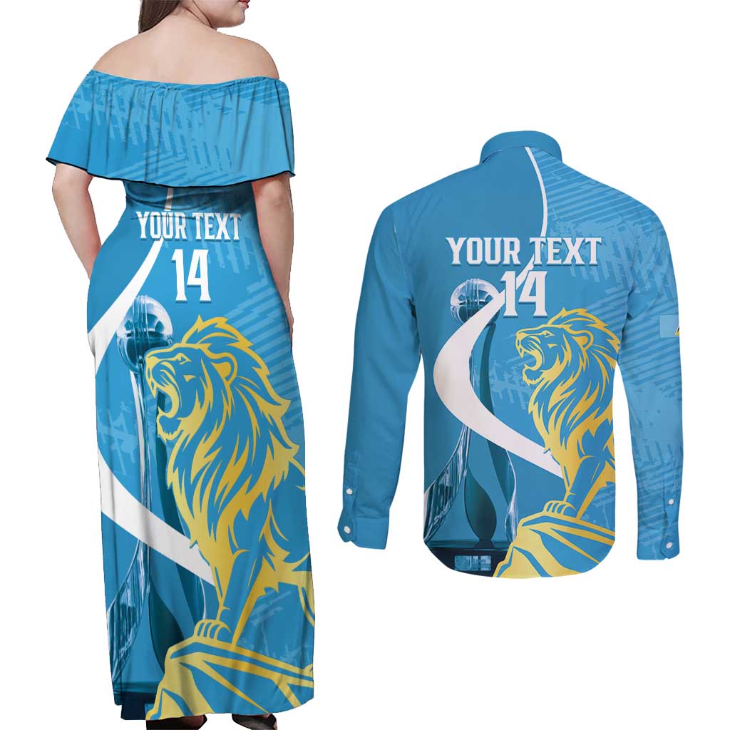 Saint Lucia Kings Cricket Custom Couples Matching Off Shoulder Maxi Dress and Long Sleeve Button Shirt 2025 2nd Champions Back To Back - Wonder Print Shop