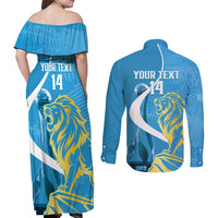 Saint Lucia Kings Cricket Custom Couples Matching Off Shoulder Maxi Dress and Long Sleeve Button Shirt 2025 2nd Champions Back To Back - Wonder Print Shop