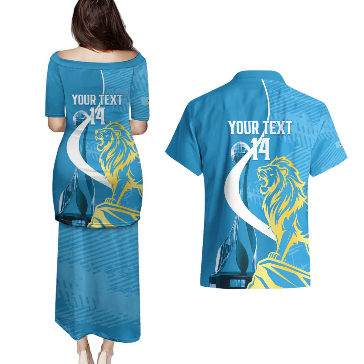 Saint Lucia Kings Cricket Custom Couples Matching Puletasi and Hawaiian Shirt 2025 2nd Champions Back To Back - Wonder Print Shop