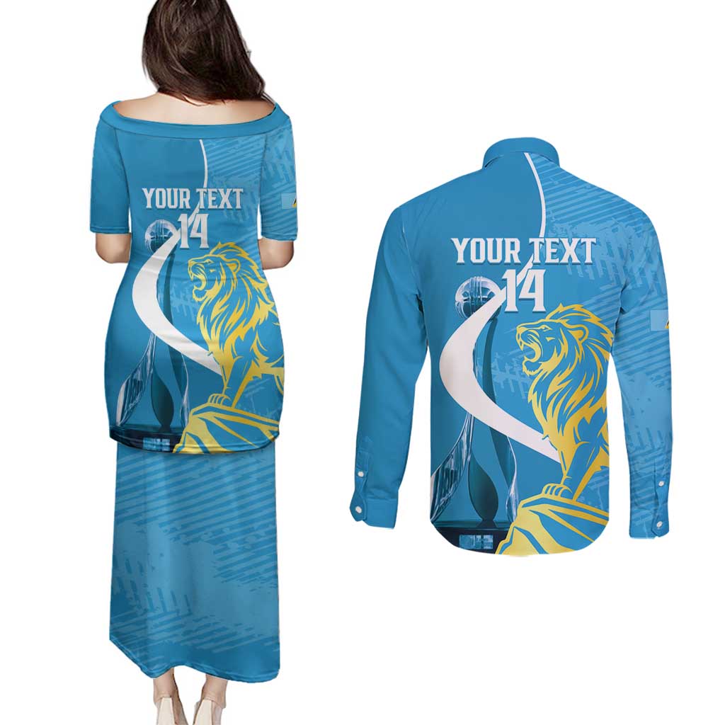 Saint Lucia Kings Cricket Custom Couples Matching Puletasi and Long Sleeve Button Shirt 2025 2nd Champions Back To Back - Wonder Print Shop