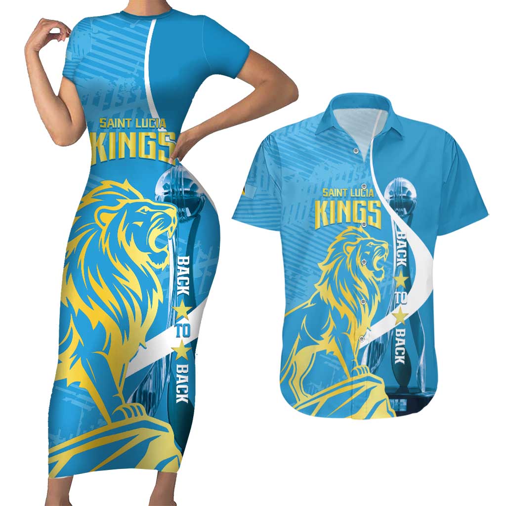 Saint Lucia Kings Cricket Custom Couples Matching Short Sleeve Bodycon Dress and Hawaiian Shirt 2025 2nd Champions Back To Back - Wonder Print Shop