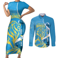 Saint Lucia Kings Cricket Custom Couples Matching Short Sleeve Bodycon Dress and Long Sleeve Button Shirt 2025 2nd Champions Back To Back - Wonder Print Shop