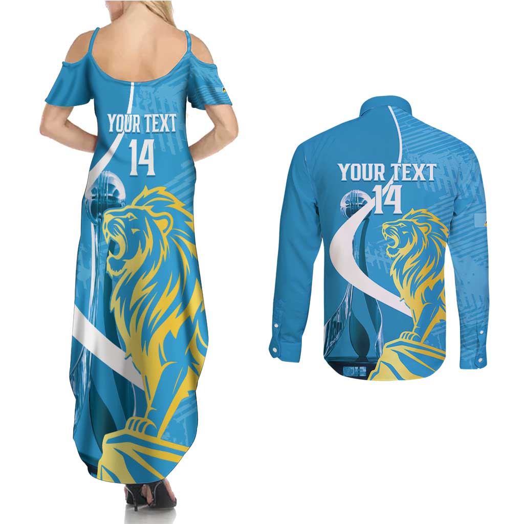 Saint Lucia Kings Cricket Custom Couples Matching Summer Maxi Dress and Long Sleeve Button Shirt 2025 2nd Champions Back To Back - Wonder Print Shop